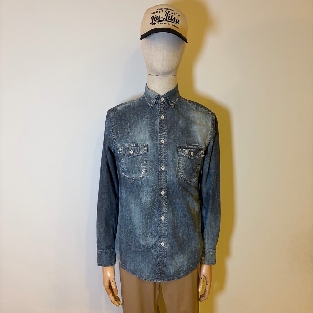 Merona Distressed Denim Button Down Shirt - Small